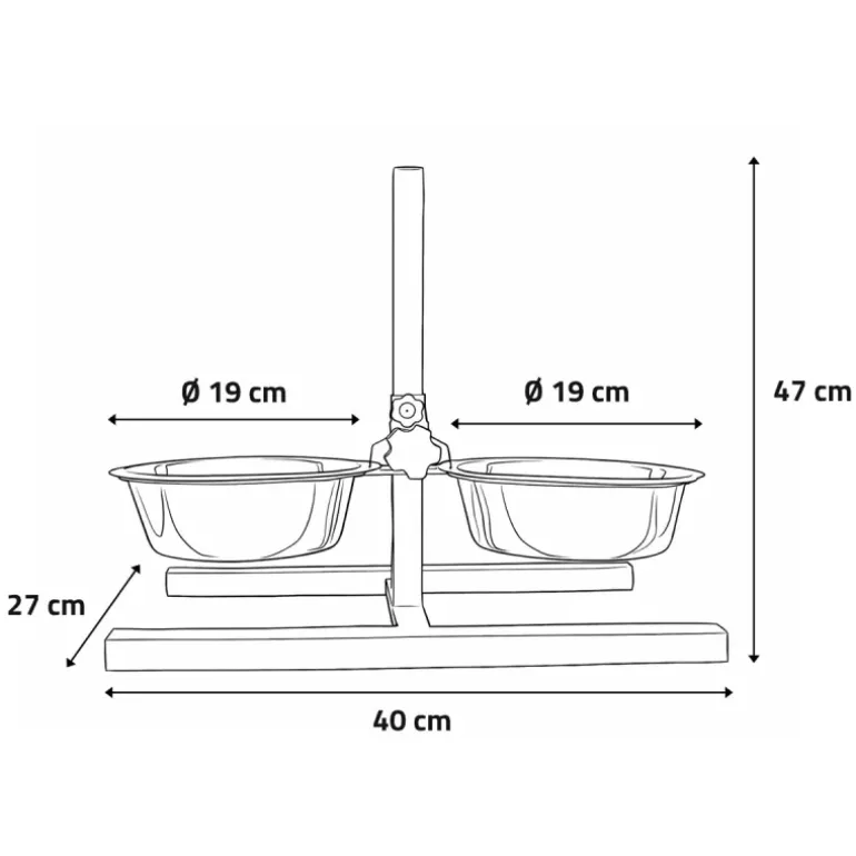 Mangeoire chien sur pied réglable + 2 gamelles Ø de 19 cm