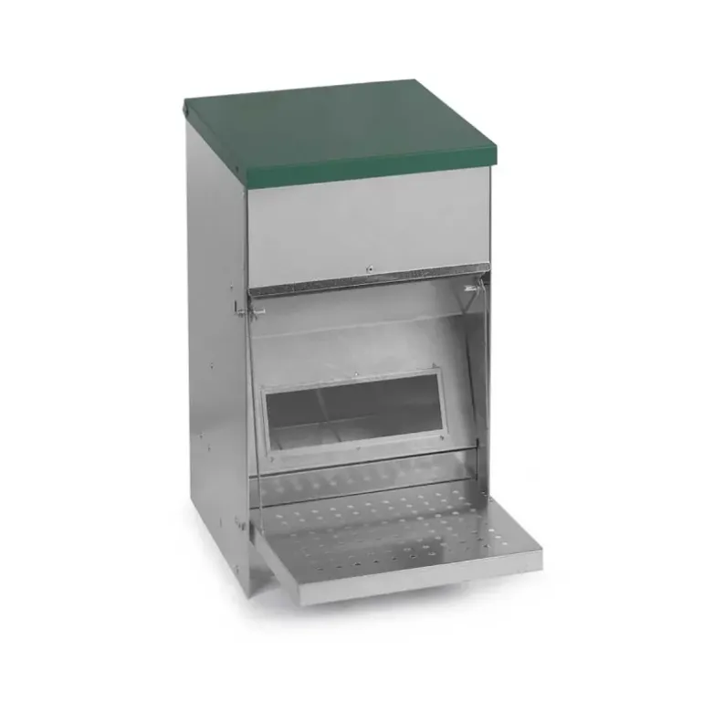 Mangeoire Trémie Anti-Nuisible Rooster 10kg - Acier Galvanisé Gris/Vert
