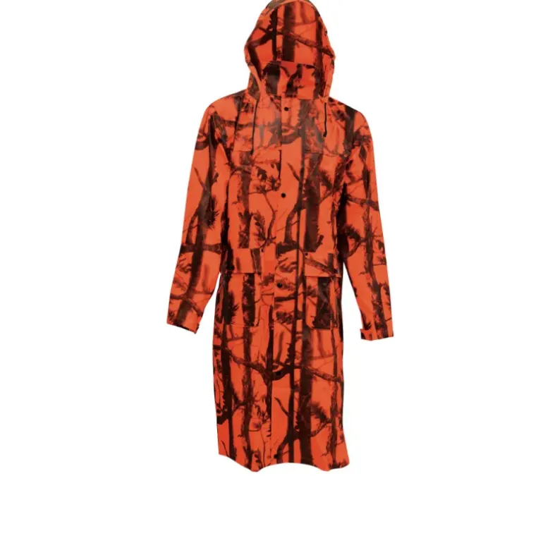 Manteau imperméable long polyuréthane orange camo blaze M à 4XL