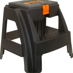 Marchepied avec rangement noir et orange - Capacité 120 kg