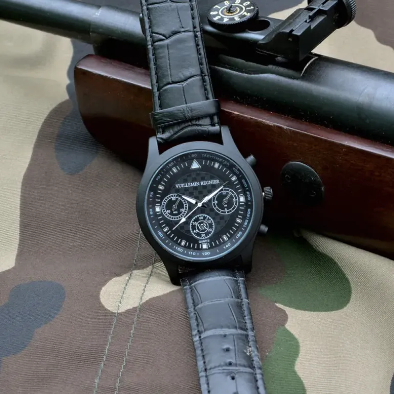 Montre homme Vuillemin alliage métal verre minéral noire