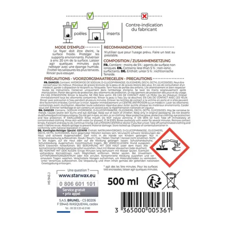 Nettoyant Express Insert Poêle et Cheminée - Starwax 500ml