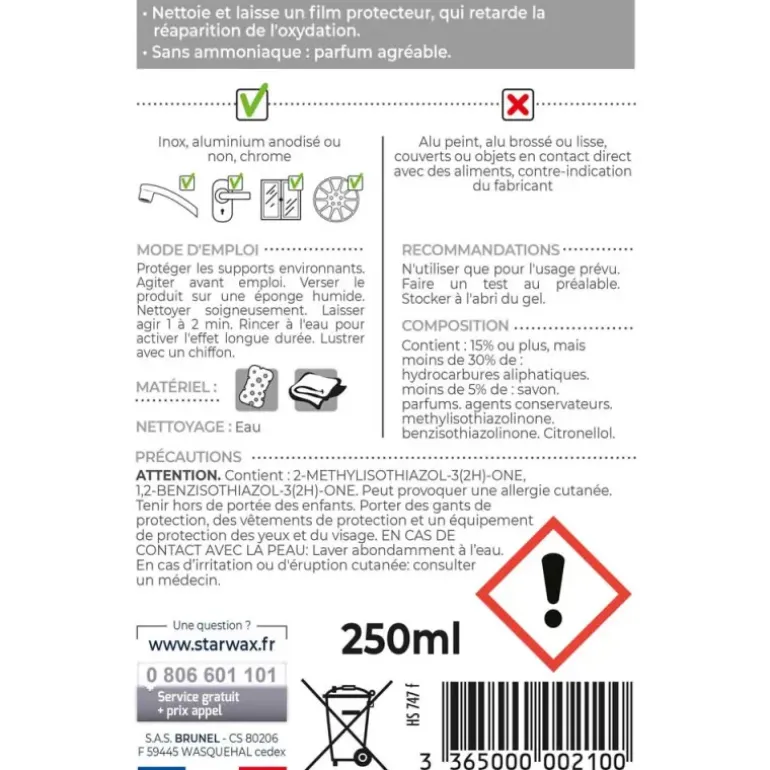 Nettoyant spécial alu inox chrome étain Starwax 500ml