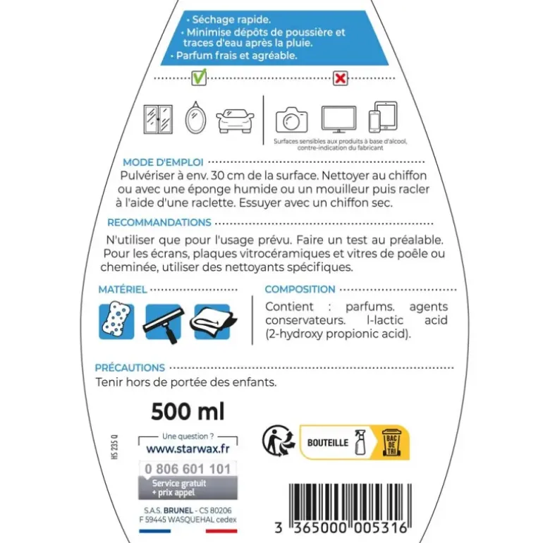 Nettoyant Spécial Vitres et Miroirs Dégraissant Starwax 500ml