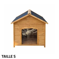 Niche en bois chalet pour chien - Taille S - Toit PVC