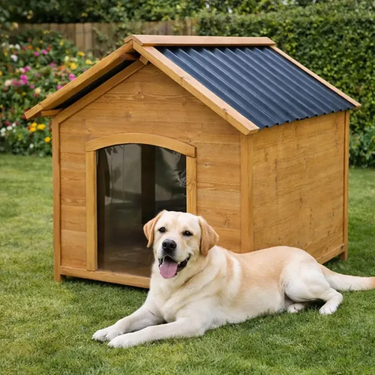 Niche en bois chalet pour chien - Taille XL - Toit PVC