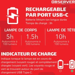OBSERVER - Lampe de travail SLIM ultra compacte 800 Lumens