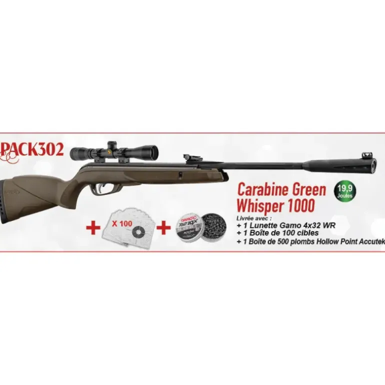 Pack Noël carabine Green Whisper 1000 Gamo