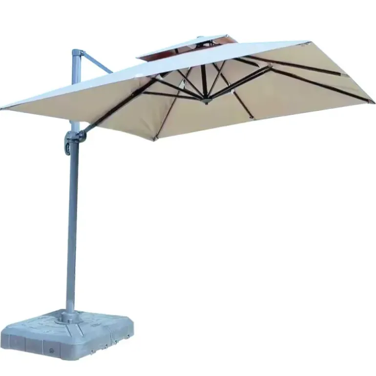 Parasol carré déporté pivotant alu toile 220 g/m² beige 3 X 3 M