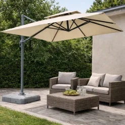 Parasol carré déporté pivotant alu toile 220 g/m² beige 3 X 3 M
