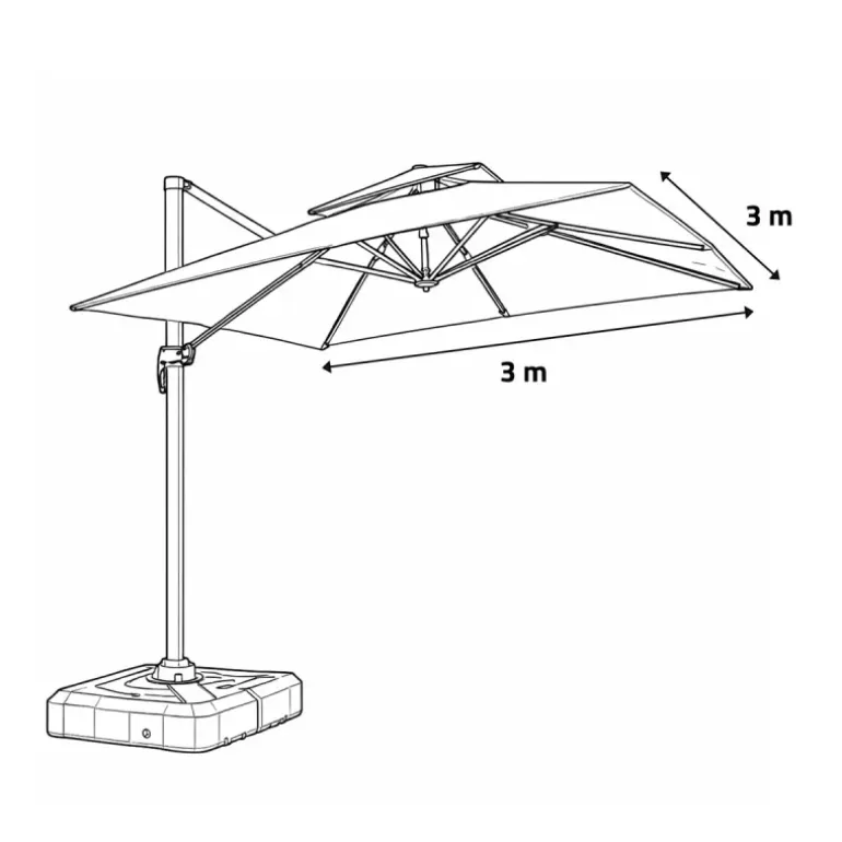 Parasol carré déporté pivotant alu toile 220 g/m² beige 3 X 3 M