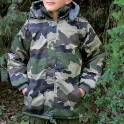 Parka matelassée capuche 4 poches polyester coton camo 6 à 16 ans