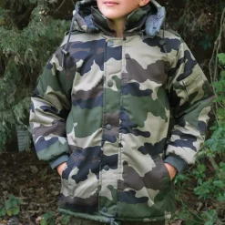 Parka matelassée capuche 4 poches polyester coton camo 6 à 16 ans