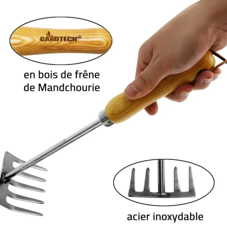 Petit râteau de jardin en acier manche bois 33 x 8 x 7 cm