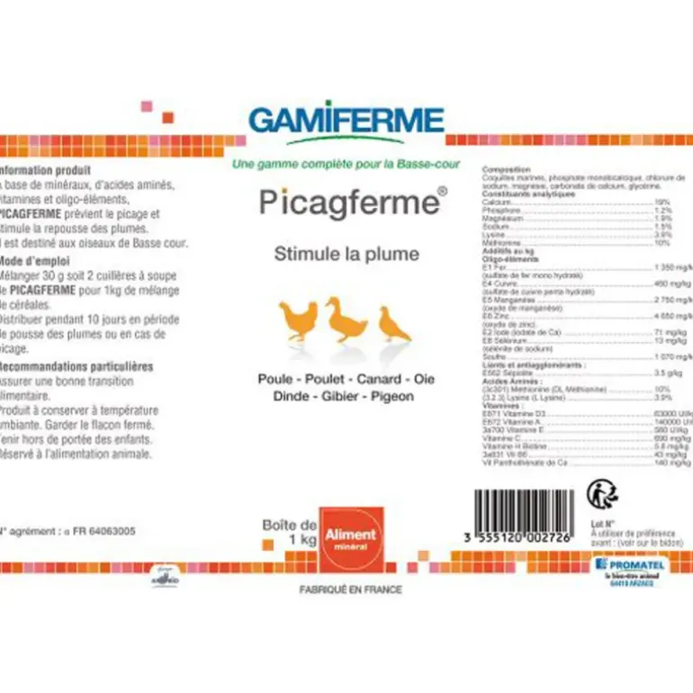 Picagferme, aliment minéral volaille 1kg - GAMIFERME