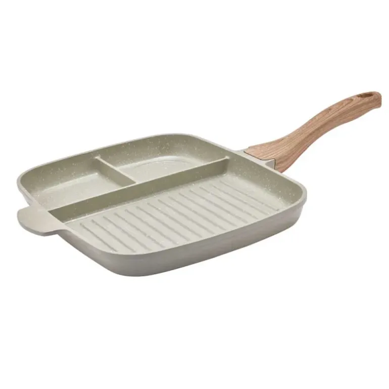 Poêle grill compartimentée céramique 31x24.5cm fonte alu 2mm