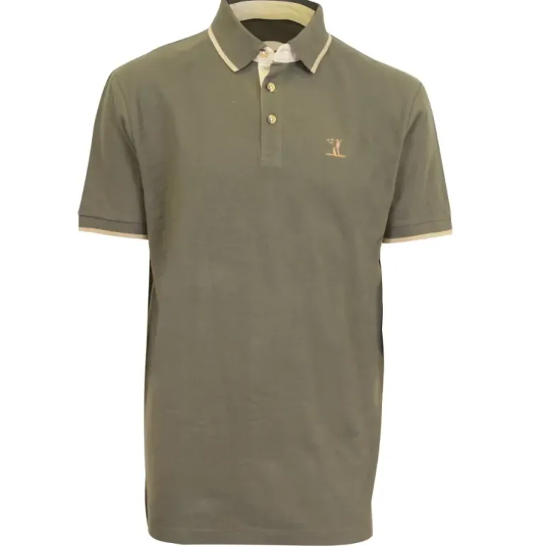 Polo brodé sanglier manches courtes coton piqué kaki S à 3XL