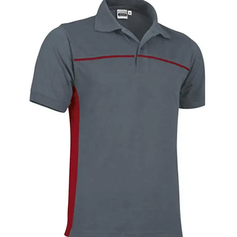 Polo Thunder gris-rouge 50% polyester/coton 2 boutons col