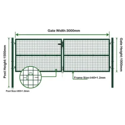 Portail 2 vantaux grillagé 3x1m - Maille 50mm - Vert