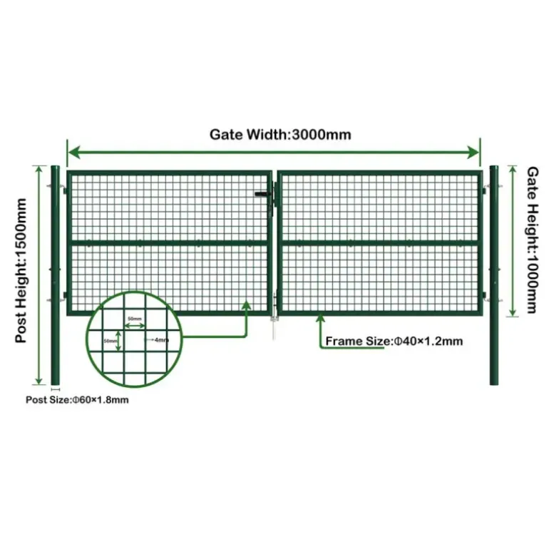 Portail 2 vantaux grillagé 3x1m - Maille 50mm - Vert