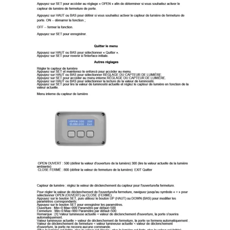 Portier automatique capteur de lumière programmable