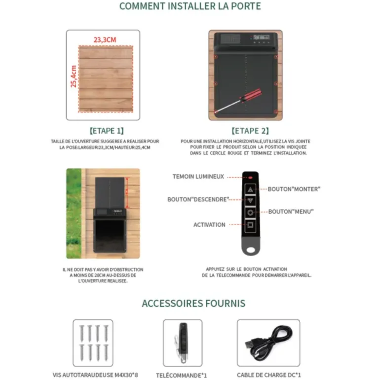 Portier automatique solaire télécommande et application Smartphone