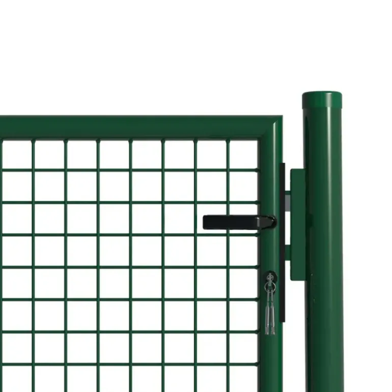Portillon grillagé 1x1m maille 50mm vert avec serrure et poignées
