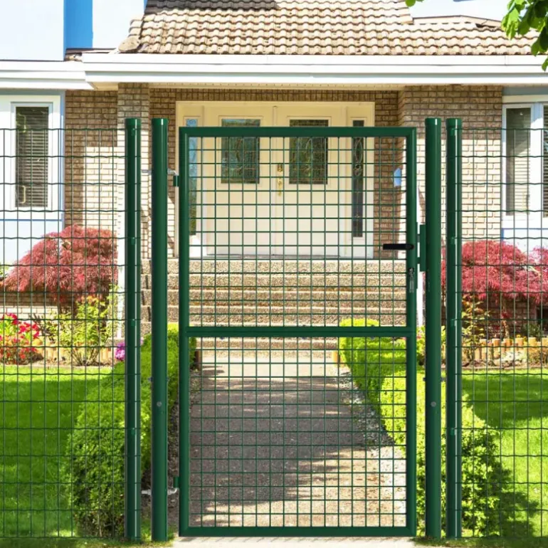 Portillon grillagé 1x1,5m maille 50mm vert avec serrure