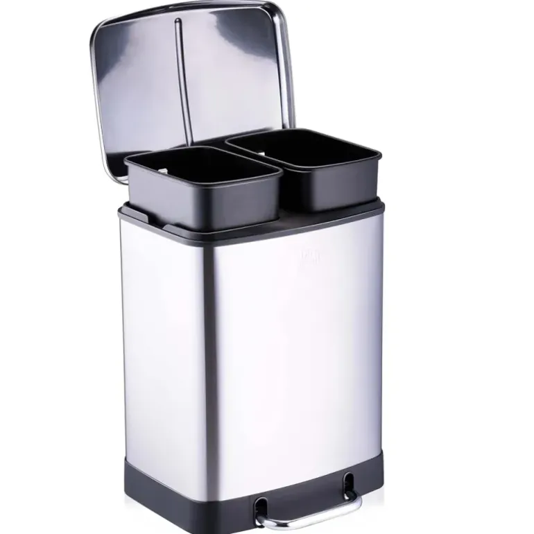 Poubelle à pédale 2 bacs acier inox brossé argenté 2x12L