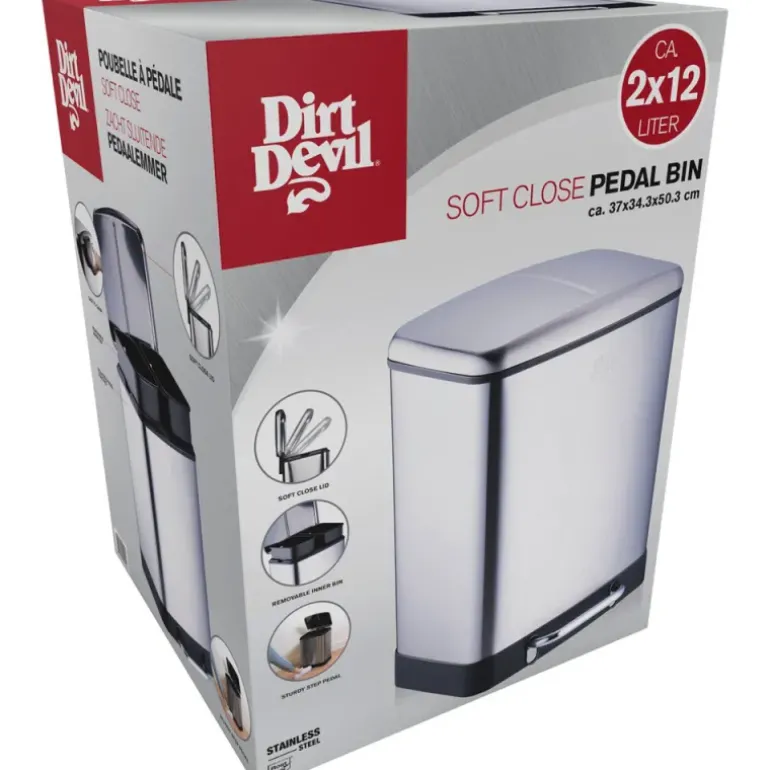 Poubelle à pédale 2 bacs acier inox brossé argenté 2x12L