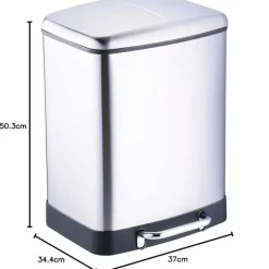 Poubelle à pédale 2 bacs acier inox brossé argenté 2x12L