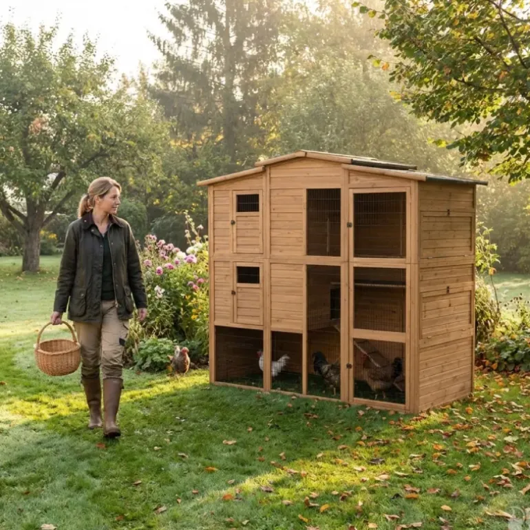 Poulailler Bois 2 étages 10-15 poules 222X115 X200 cm sol PVC
