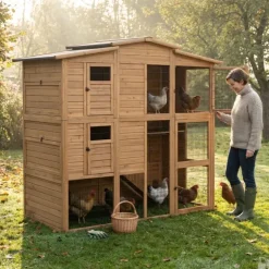 Poulailler Bois 2 étages 10-15 poules 222X115 X200 cm sol PVC