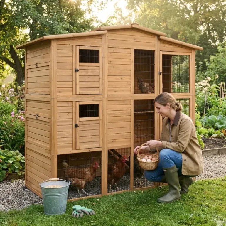 Poulailler Bois 2 étages 10-15 poules 222X115 X200 cm sol PVC