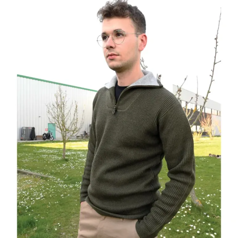 Pull col camionneur kaki Lorry taille S à 3XL