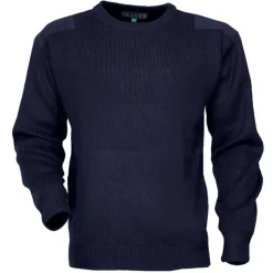 Pull Commando Marine 100% Acrylique Col Rond Renforts Épaules
