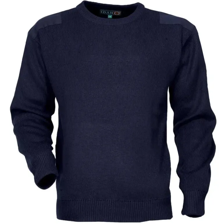 Pull Commando Marine 100% Acrylique Col Rond Renforts Épaules