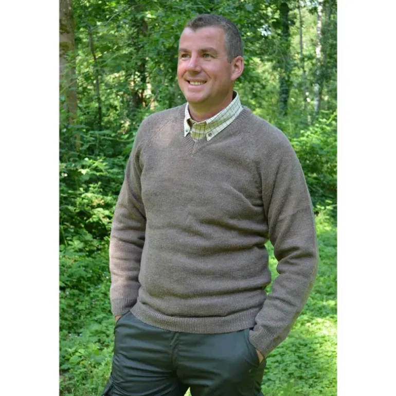 Pull Vincennes col V brun