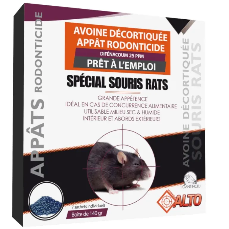Raticide / souricide avoine 140g brodifacoum ou difénacoum