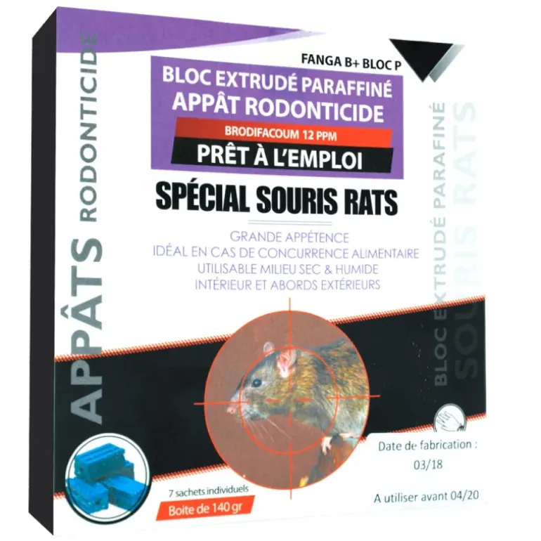 Raticide souricide bloc paraffiné brodifacum 140g