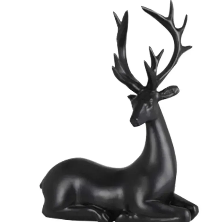 Renne couché noir 20cm - 16x6,5x20,5cm - Décoration Noël