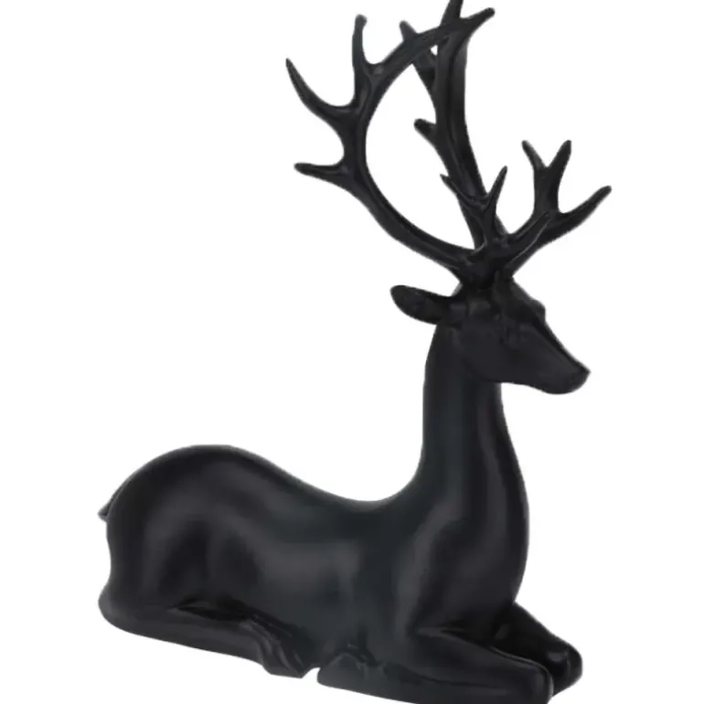 Renne couché noir 20cm - 16x6,5x20,5cm - Décoration Noël