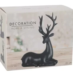 Renne couché noir 20cm - 16x6,5x20,5cm - Décoration Noël