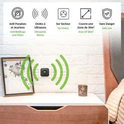 Répulsif à ultrasons anti-punaises de lit et acariens - 30m²