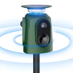 Répulsif Électronique Solaire 360° à Ultrasons et Flash - Étanche IP65