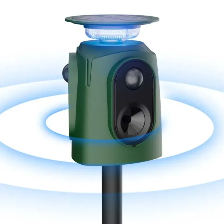 Répulsif Électronique Solaire 360° à Ultrasons et Flash - Étanche IP65