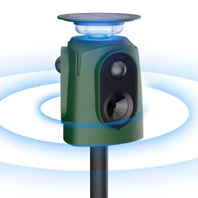 Répulsif Électronique Solaire 360° à Ultrasons et Flash - Étanche IP65