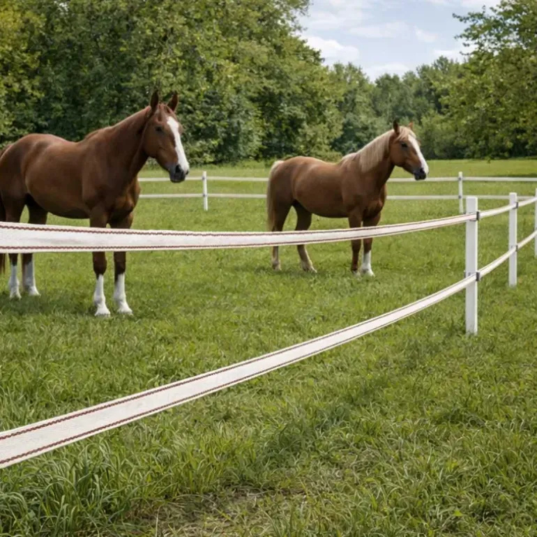 Ruban Électrifié 20mm Blanc Liseré Marron - 200m Haute Conductivité pour Clôture Cheval