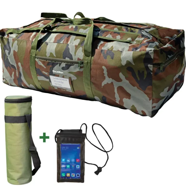 Sac camo 70 l avec Etui étanche Téléphone et Porte Bouteille Isotherme