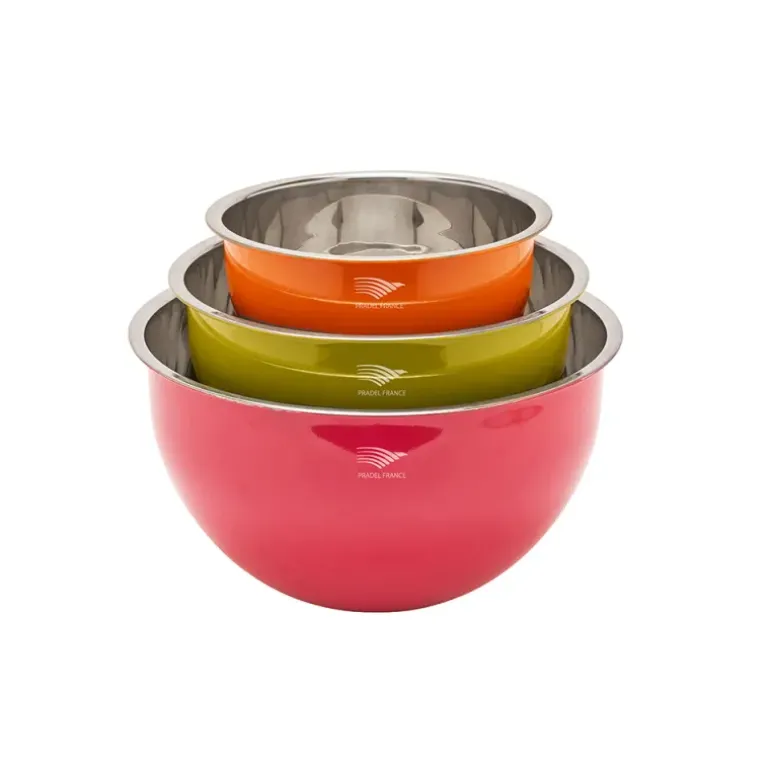 Saladiers acier inoxydable multicolores avec couvercles x3